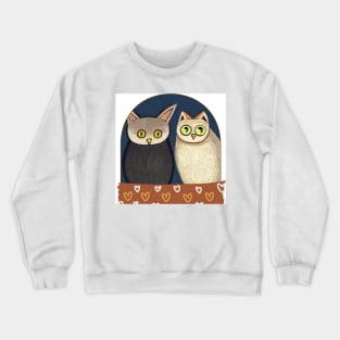 A Cat and An Owl Funny Pet Owner Lovely Designs Crewneck Sweatshirt